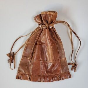 Brown Leather Drawstring Bag